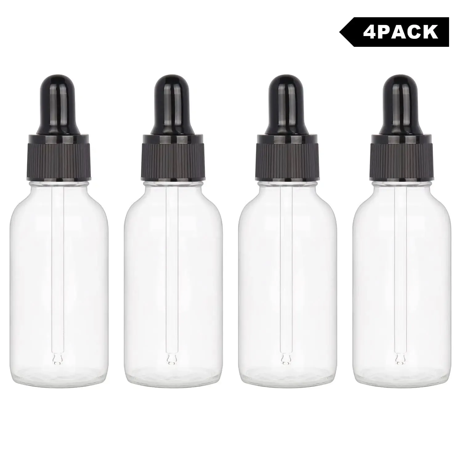 Glass Dropper Bottle with Inner Plug and Label (30 ml, Transparent)