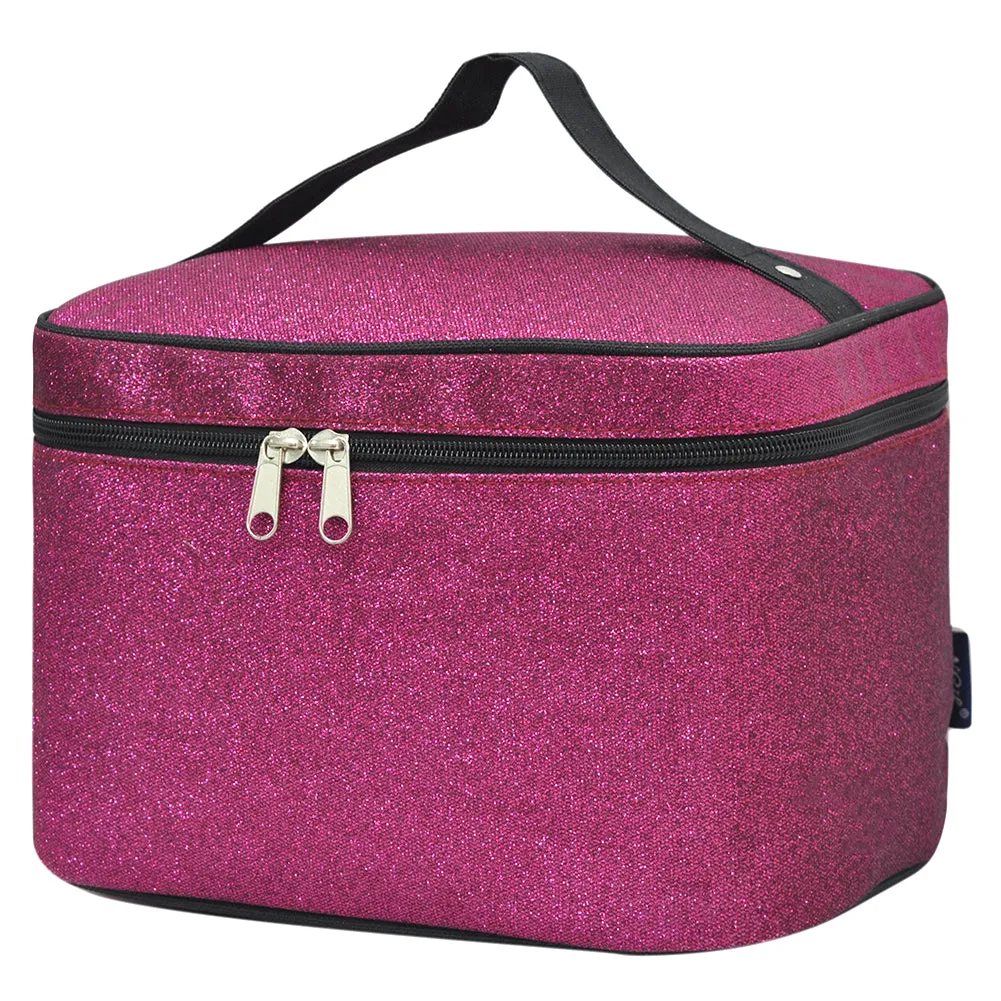 Hot Pink Glitter NGIL Large Top Handle Cosmetic Case