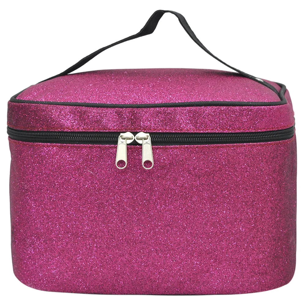 Hot Pink Glitter NGIL Large Top Handle Cosmetic Case