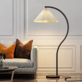 Japanese Minimalist Pleated Fabric Curved Iron 1-Light Standing Floor Lamp