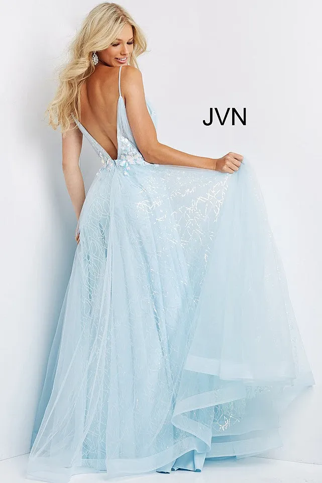 JVN by Jovani 07637 Light Blue Tulle A-Line Dress