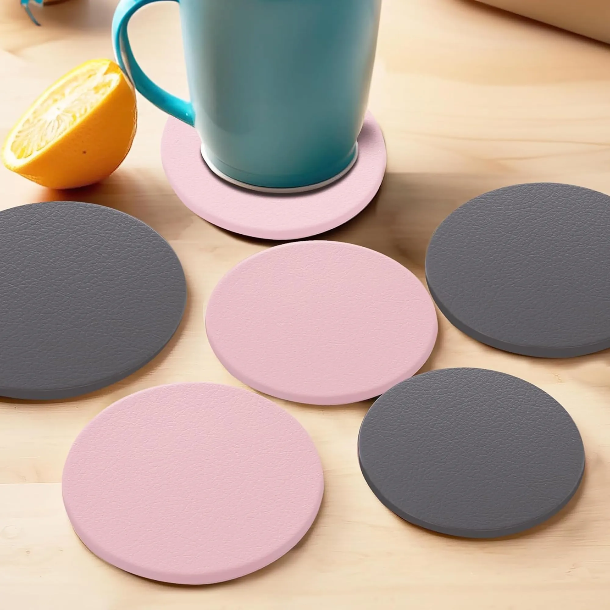 Kuber Industries 24 Pcs Non-Slip Tea Coaster for Hot Pots - Round Tea Cup & Water Glass Cover Top Lid for Teapoy & Dining Table - Grey & Pink