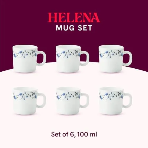 Larah By Borosil - Helena Opalware Cup Set, 6 Pieces, White