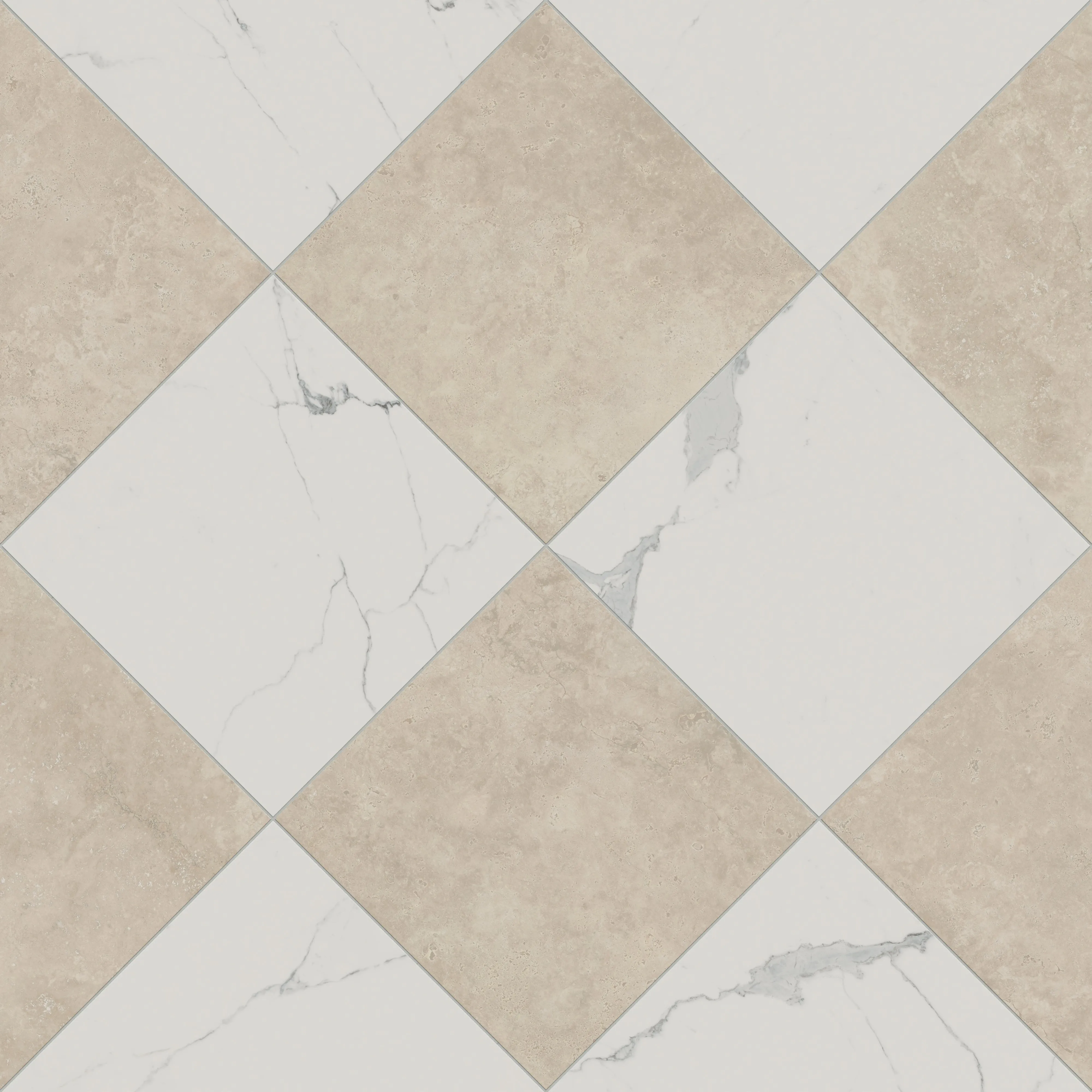 Leona 24x24 Checkerboard Polished Porcelain Tile in Calacatta and Marfil