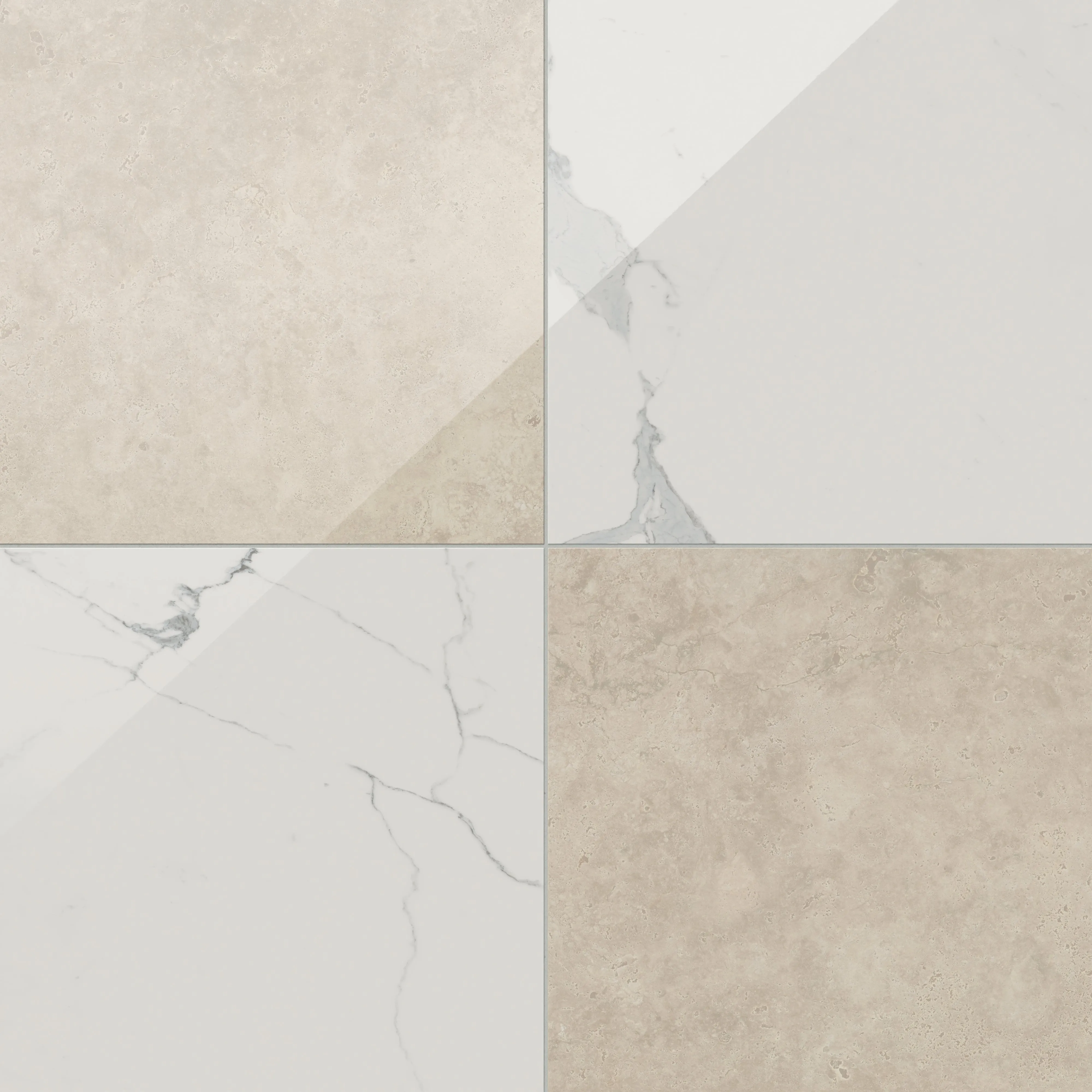 Leona 24x24 Checkerboard Polished Porcelain Tile in Calacatta and Marfil