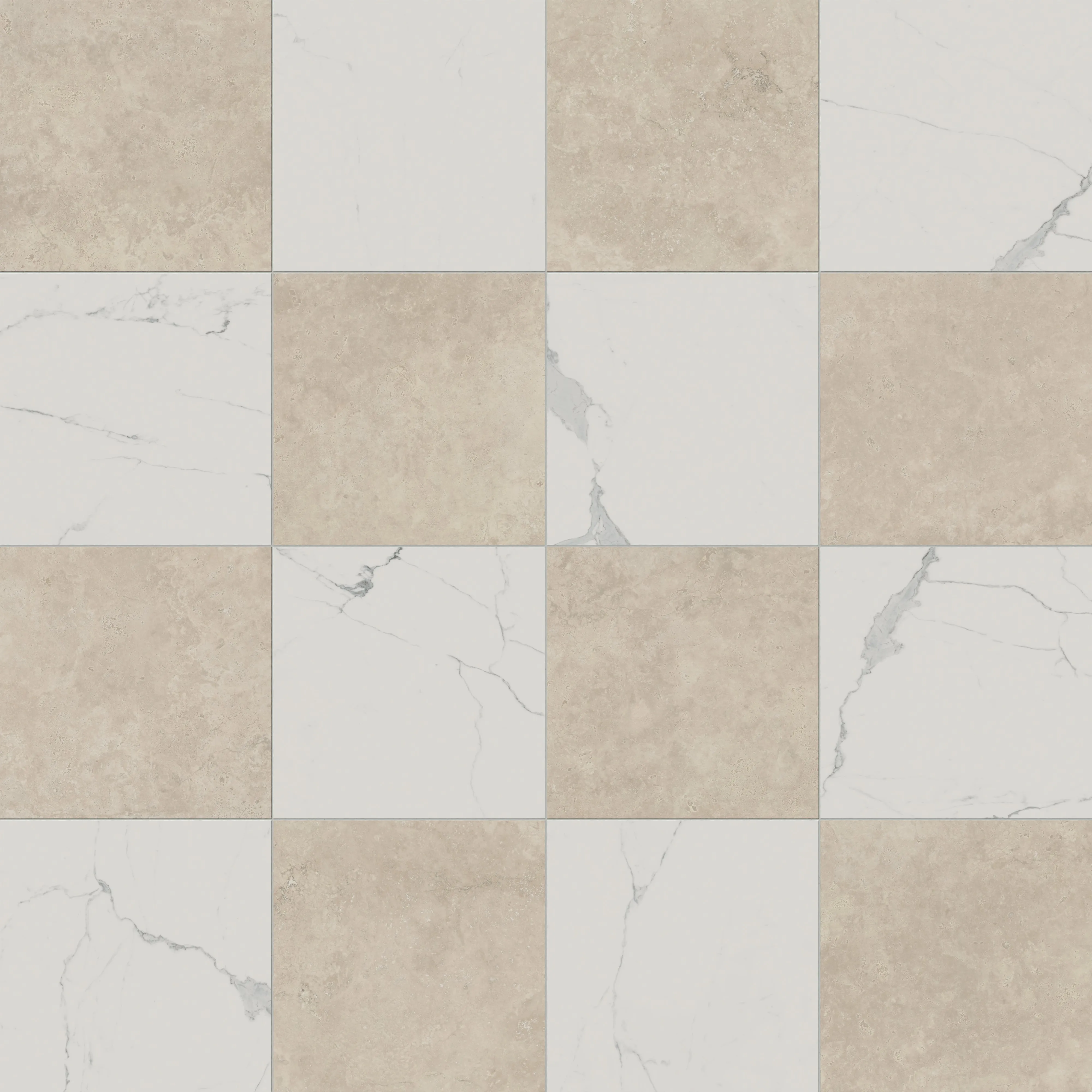 Leona 24x24 Checkerboard Polished Porcelain Tile in Calacatta and Marfil