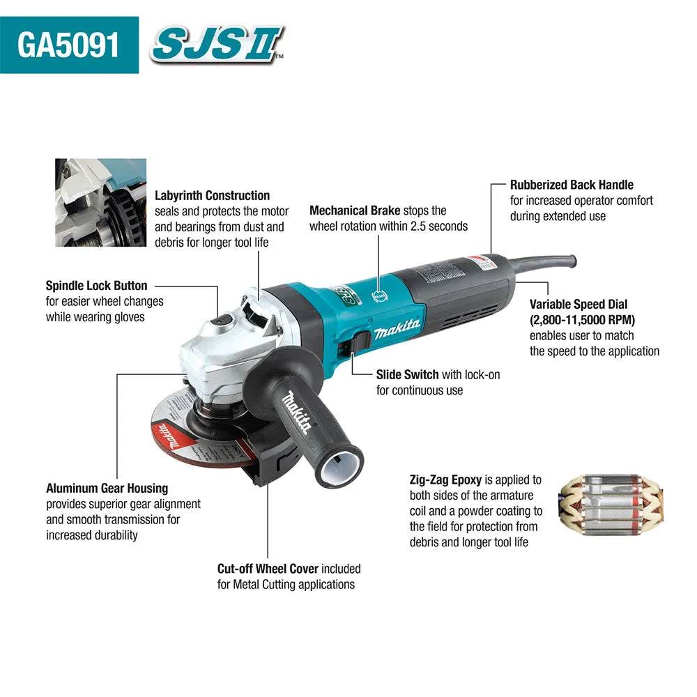 Makita GA5091 5" SJSII Corded High-Power Angle Grinder w/ Brake