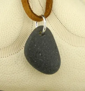 Men's Black Sea Glass Necklace Leather Cord Unisex