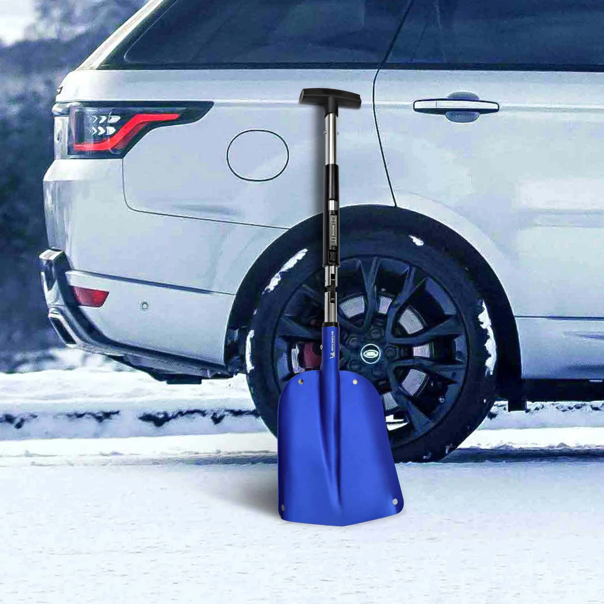 Michelin Ultra Compact 40" Folding Utility Snow Shovel for Car Emergency, Blue, Telescoping Handle, Collapsible, Lightweight, Winter Survival Gear, for SUV, Truck, Snowmobile, Camping, Skiing, Pack of 2