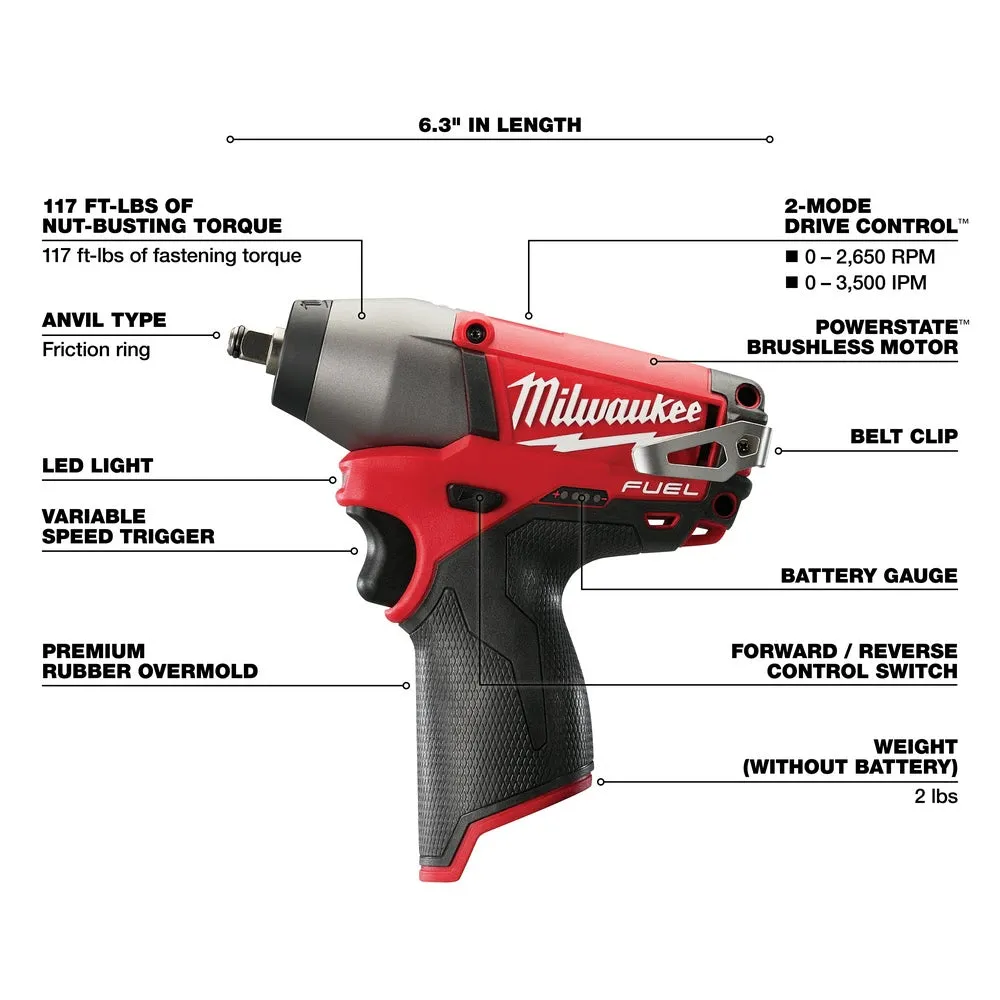 Milwaukee 2454-20 M12 FUEL 3/8" Impact Wrench (Tool Only)