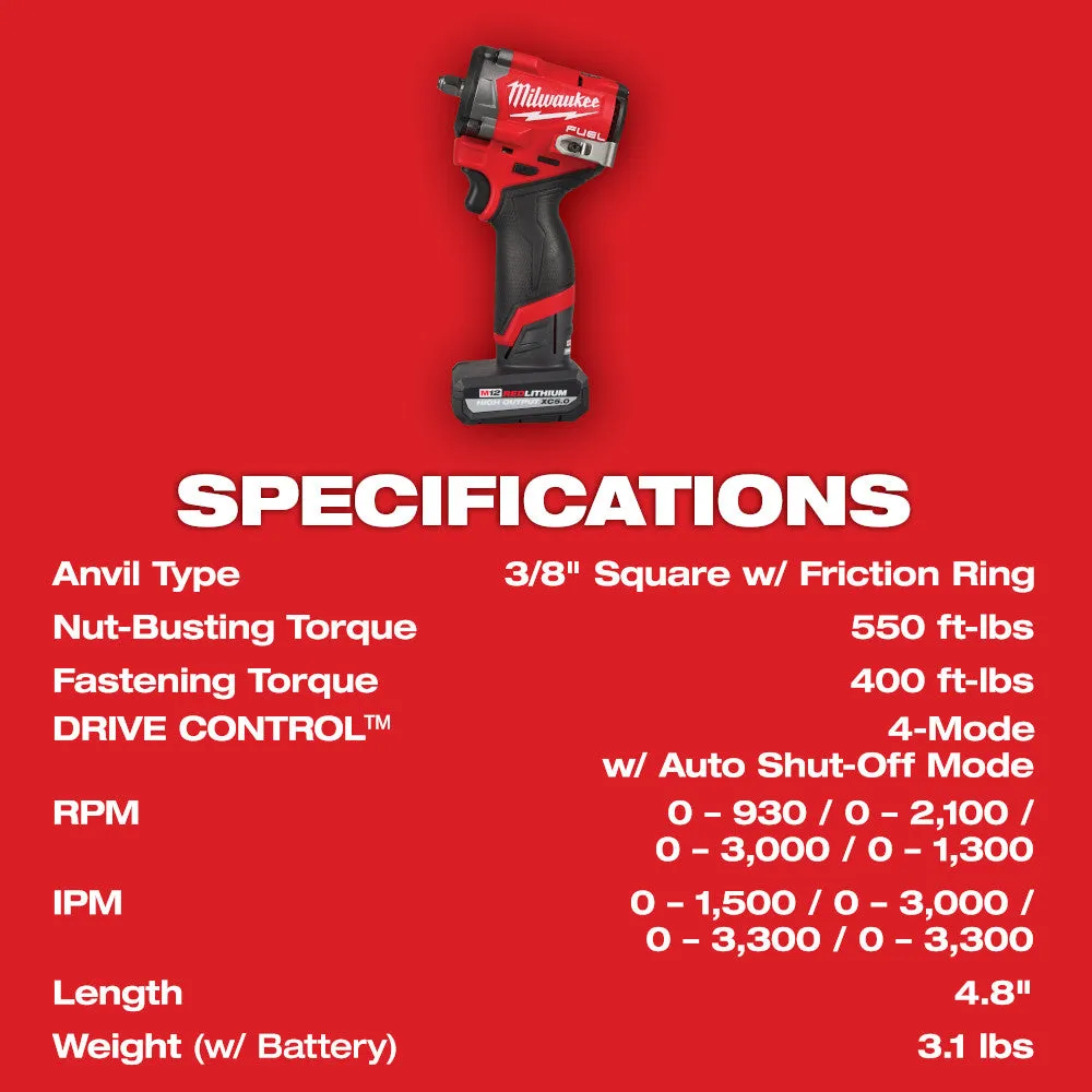 Milwaukee 2562-21 M12 FUEL Stubby 3/8" Impact Wrench Kit