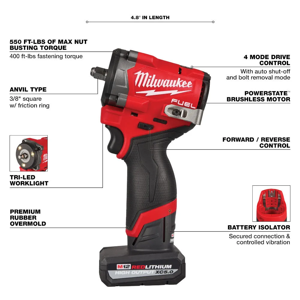 Milwaukee 2562-21 M12 FUEL Stubby 3/8" Impact Wrench Kit