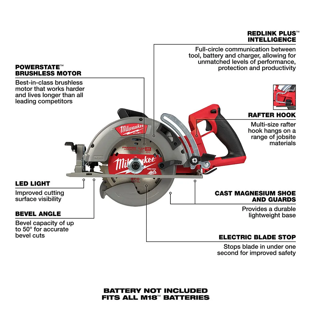 Milwaukee 2830-20 M18 FUEL Rear Handle 7-1/4" Circular Saw - Tool Only