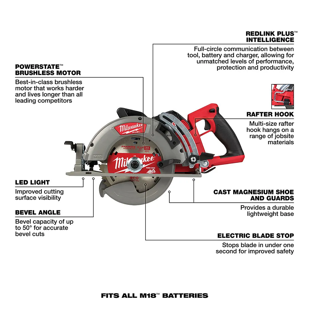 Milwaukee 2830-21HD M18 FUEL 18V 7-1/4 Inch Rear Handle Circular Saw Kit