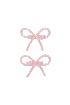 Mini Glitter Bows Clip Set of 2 - Light Pink