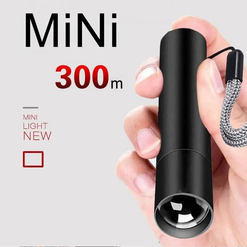 Mini Rechargable LED Flashlight Three Light Mode Waterproof Telescopic Powerful Flash Lights Outdoor Zoom Portable Torch