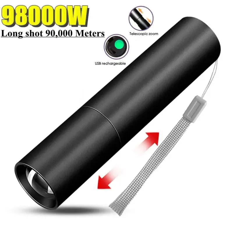 Mini Rechargable LED Flashlight Three Light Mode Waterproof Telescopic Powerful Flash Lights Outdoor Zoom Portable Torch