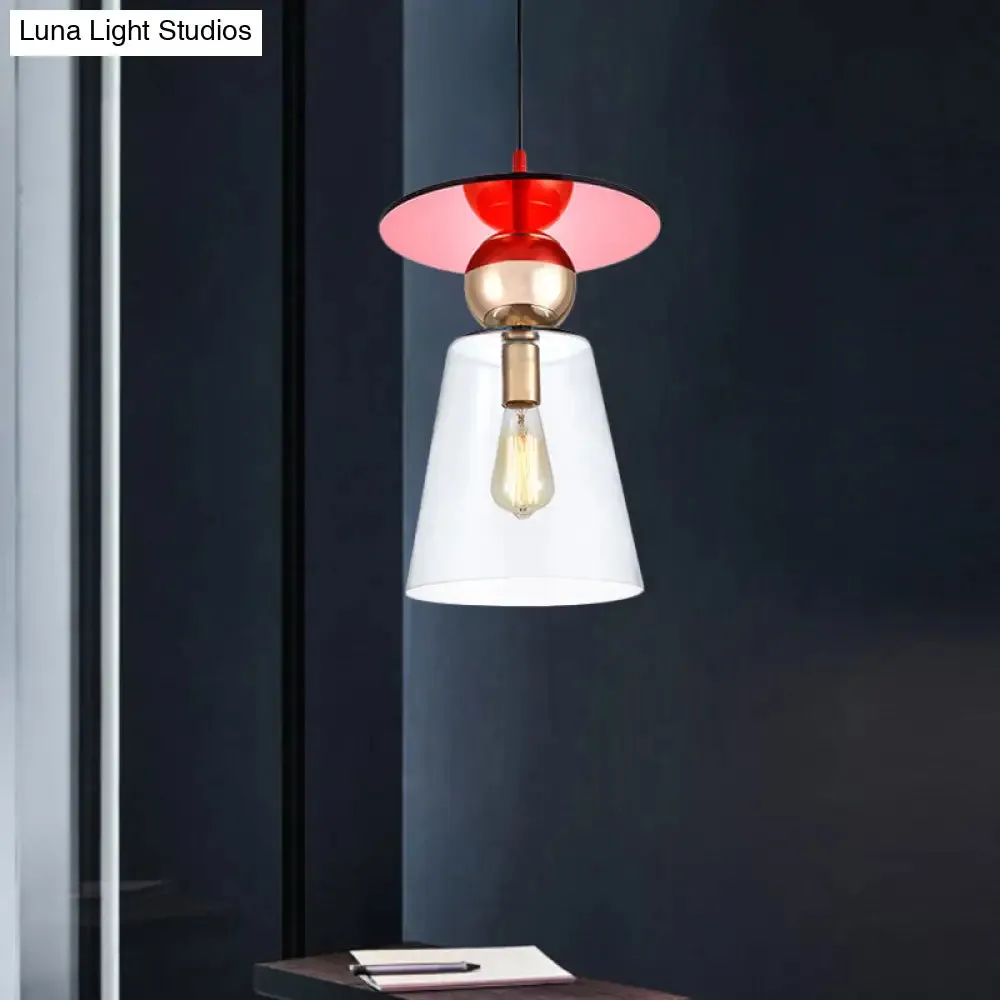 Modern Hanging Glass Light with Red Disc Top - 1-Head Kit