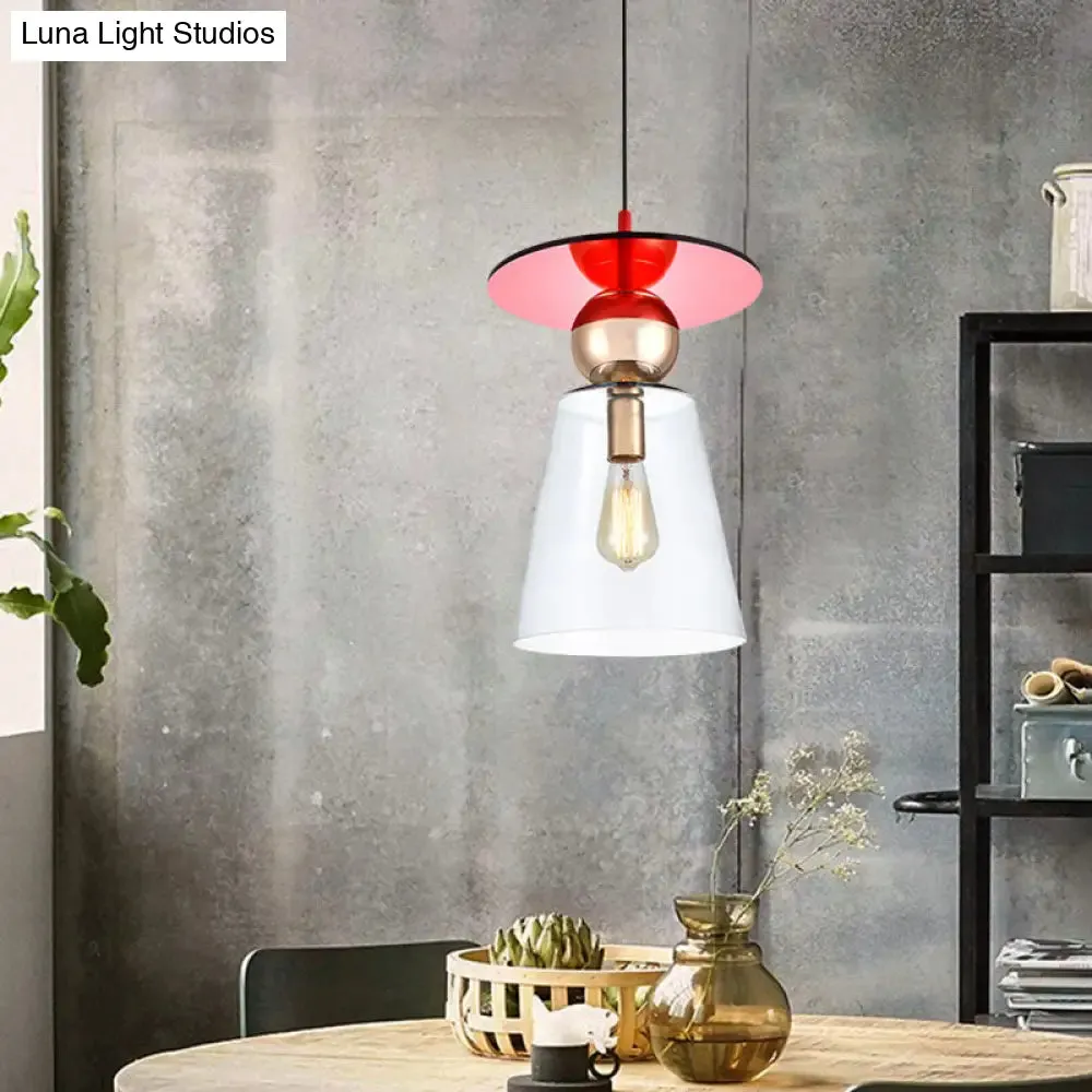 Modern Hanging Glass Light with Red Disc Top - 1-Head Kit