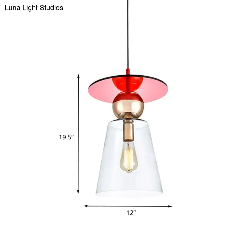 Modern Hanging Glass Light with Red Disc Top - 1-Head Kit