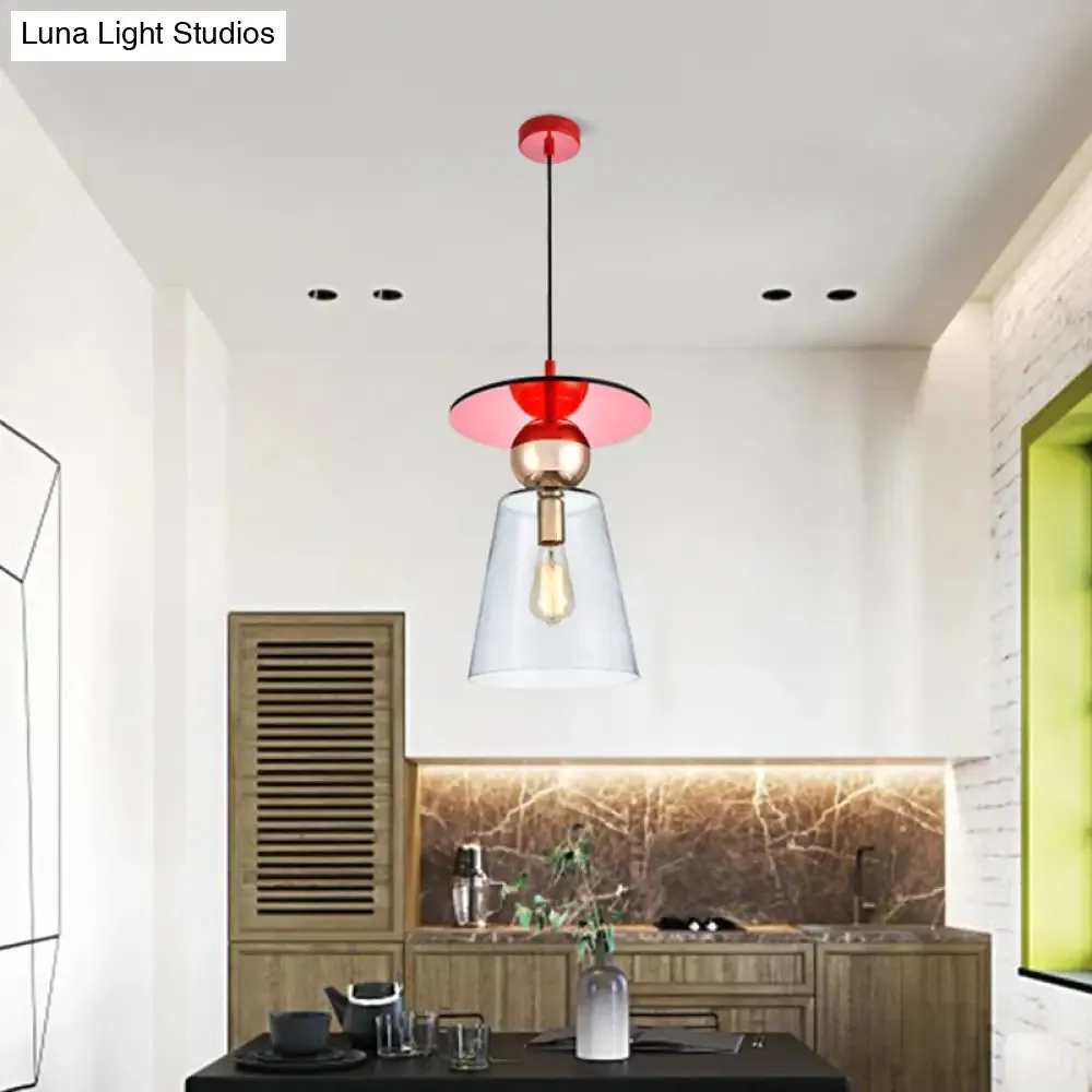 Modern Hanging Glass Light with Red Disc Top - 1-Head Kit