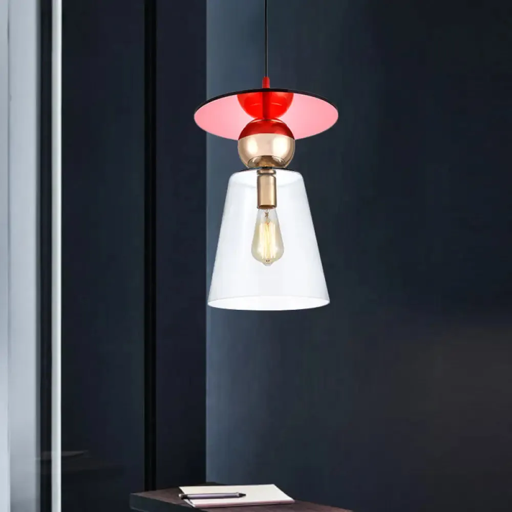 Modern Hanging Glass Light with Red Disc Top - 1-Head Kit