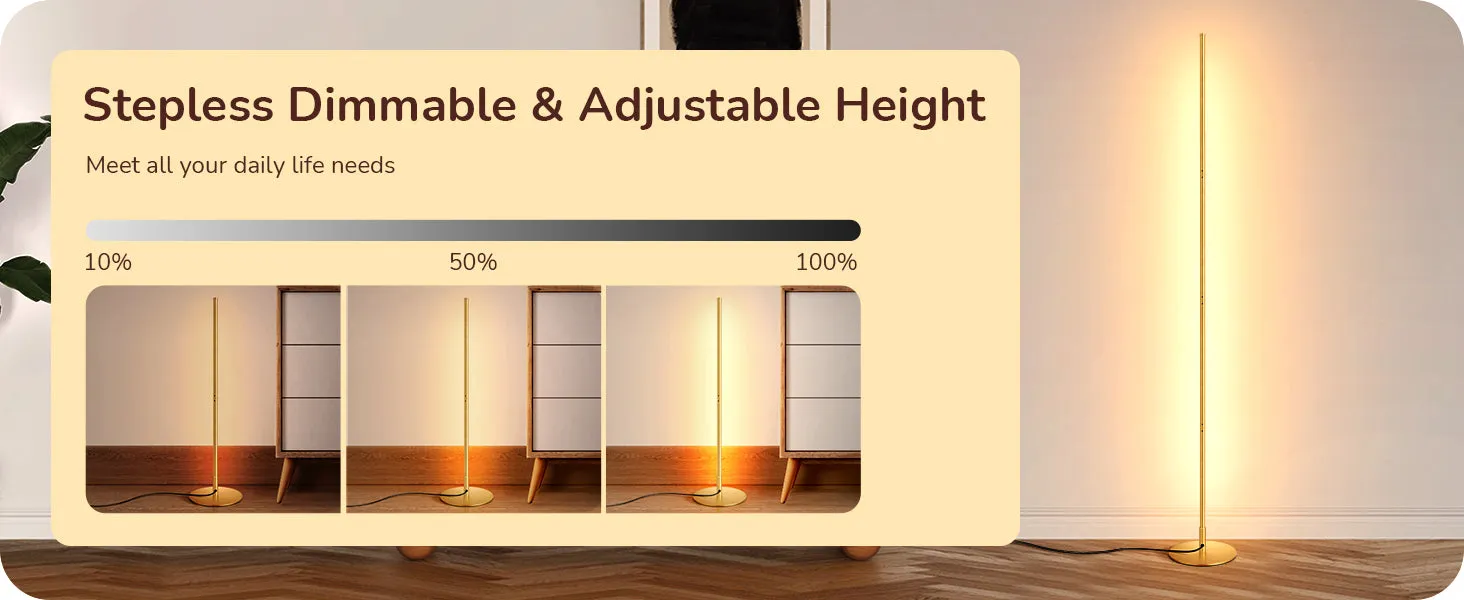 Modern Slim Dimmable LED Corner Floor Lamp, Gold-HFLCB1A