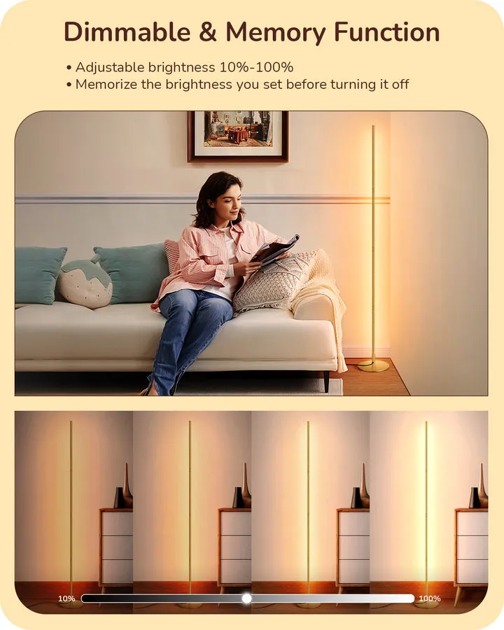 Modern Slim Dimmable LED Corner Floor Lamp, Gold-HFLCB1A