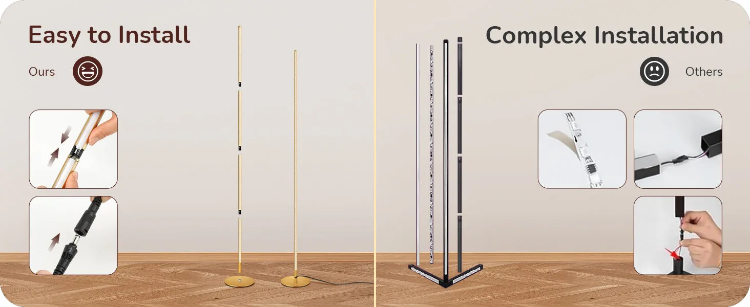 Modern Slim Dimmable LED Corner Floor Lamp, Gold-HFLCB1A