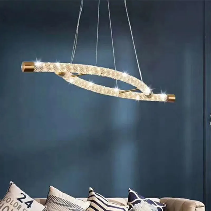 Modernist Crystal Gold LED Chandelier Pendant - Rope-Shaped Living Room Light Fixture