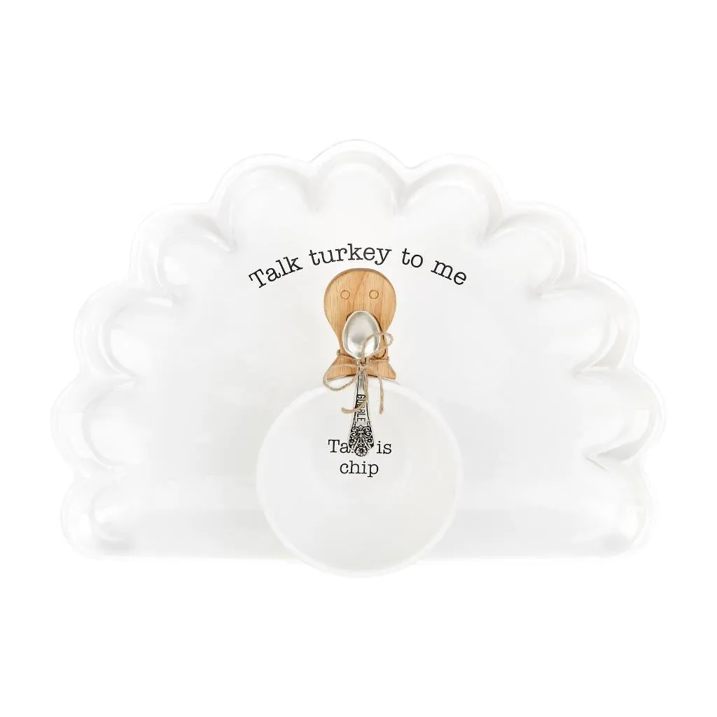 Mud Pie Home TURKEY SHAPED Thanksgiving Chip Platter and Dip Bowl Serving Set