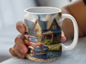 Old Farm House and Red Truck Mug, Country Mug, Farm House Mug for Women, Old Pick Up Truck Coffee Cup, Country Gift for Men