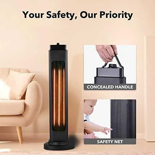 Patio Heater-750/1500W ETL Certified Electric Space Heater for Large Room, 3s Instant Heat, Heat up 400Sq Ft, 90° Oscillation, Radiant Heater with Overheat Tip-over Protection for Outdoor & Indoor Use, Waterproof