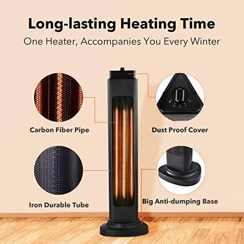 Patio Heater-750/1500W ETL Certified Electric Space Heater for Large Room, 3s Instant Heat, Heat up 400Sq Ft, 90° Oscillation, Radiant Heater with Overheat Tip-over Protection for Outdoor & Indoor Use, Waterproof