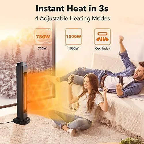 Patio Heater-750/1500W ETL Certified Electric Space Heater for Large Room, 3s Instant Heat, Heat up 400Sq Ft, 90° Oscillation, Radiant Heater with Overheat Tip-over Protection for Outdoor & Indoor Use, Waterproof