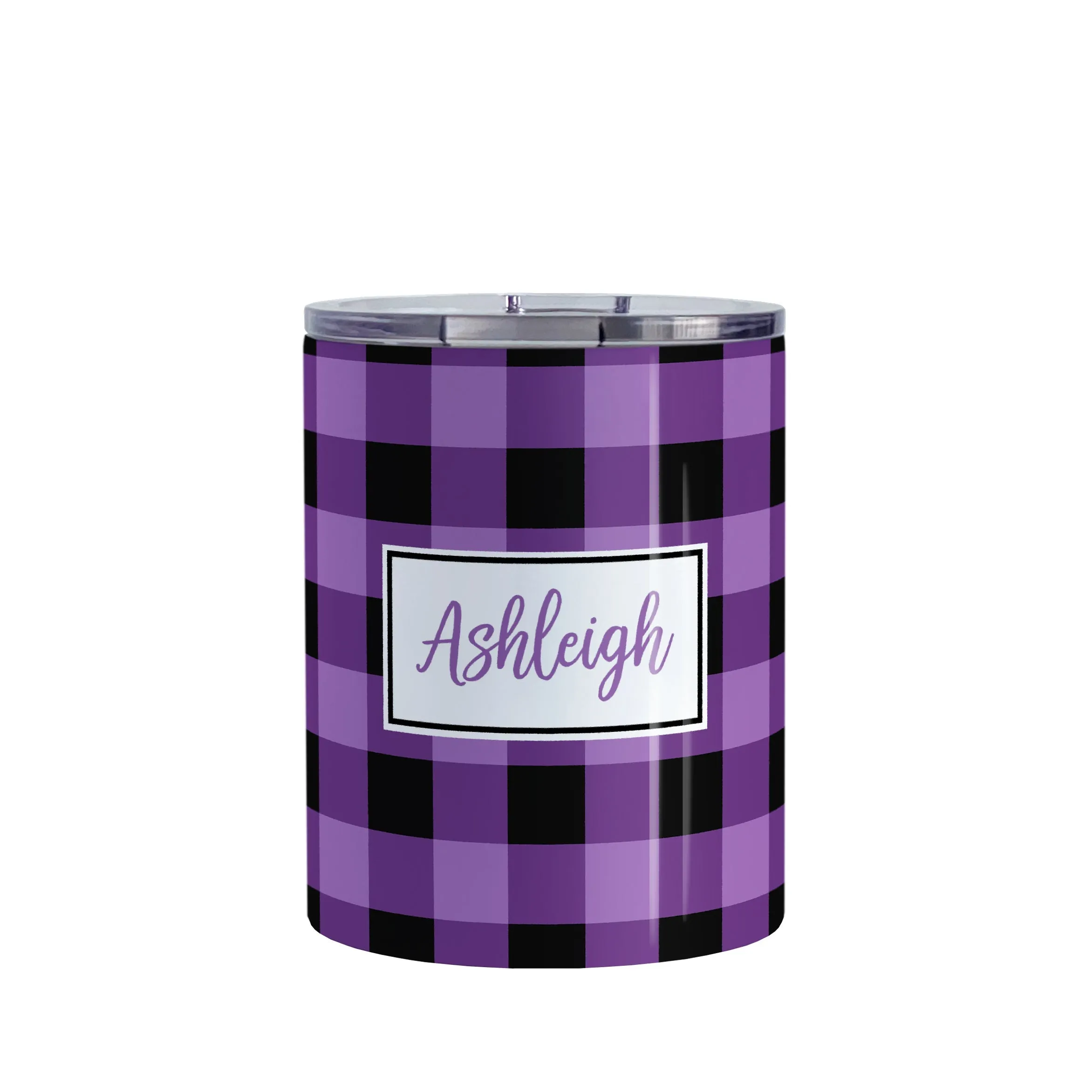 Personalized Purple and Black Buffalo Plaid Tumbler Cup