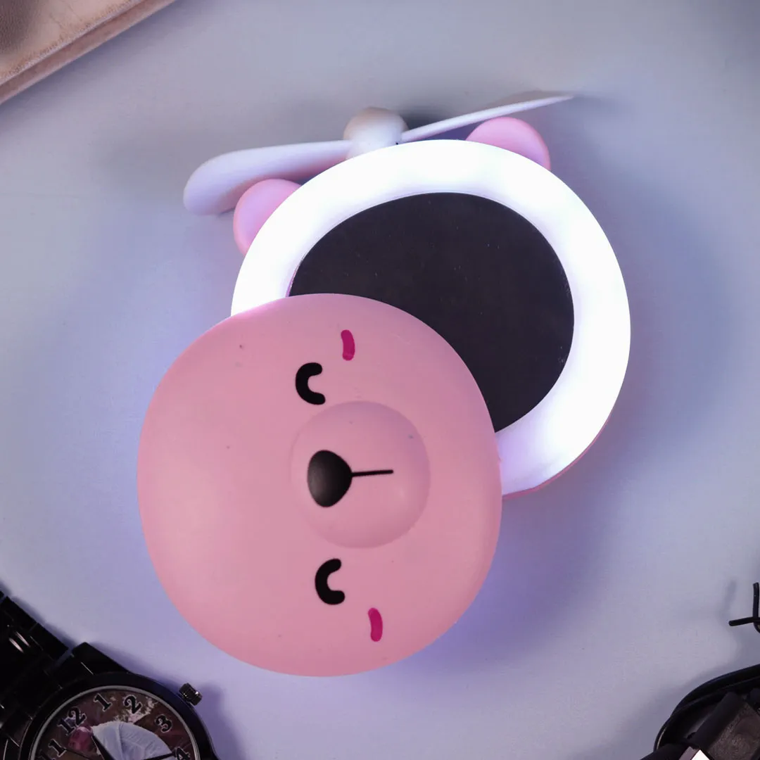 Pink Cute Teddy Led Mirrors with Fan for Girls