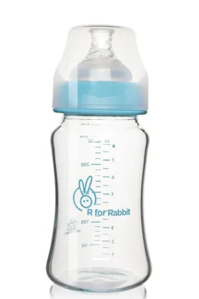 R for Rabbit First Feed Glass Bottle 240ml- Lake Blue