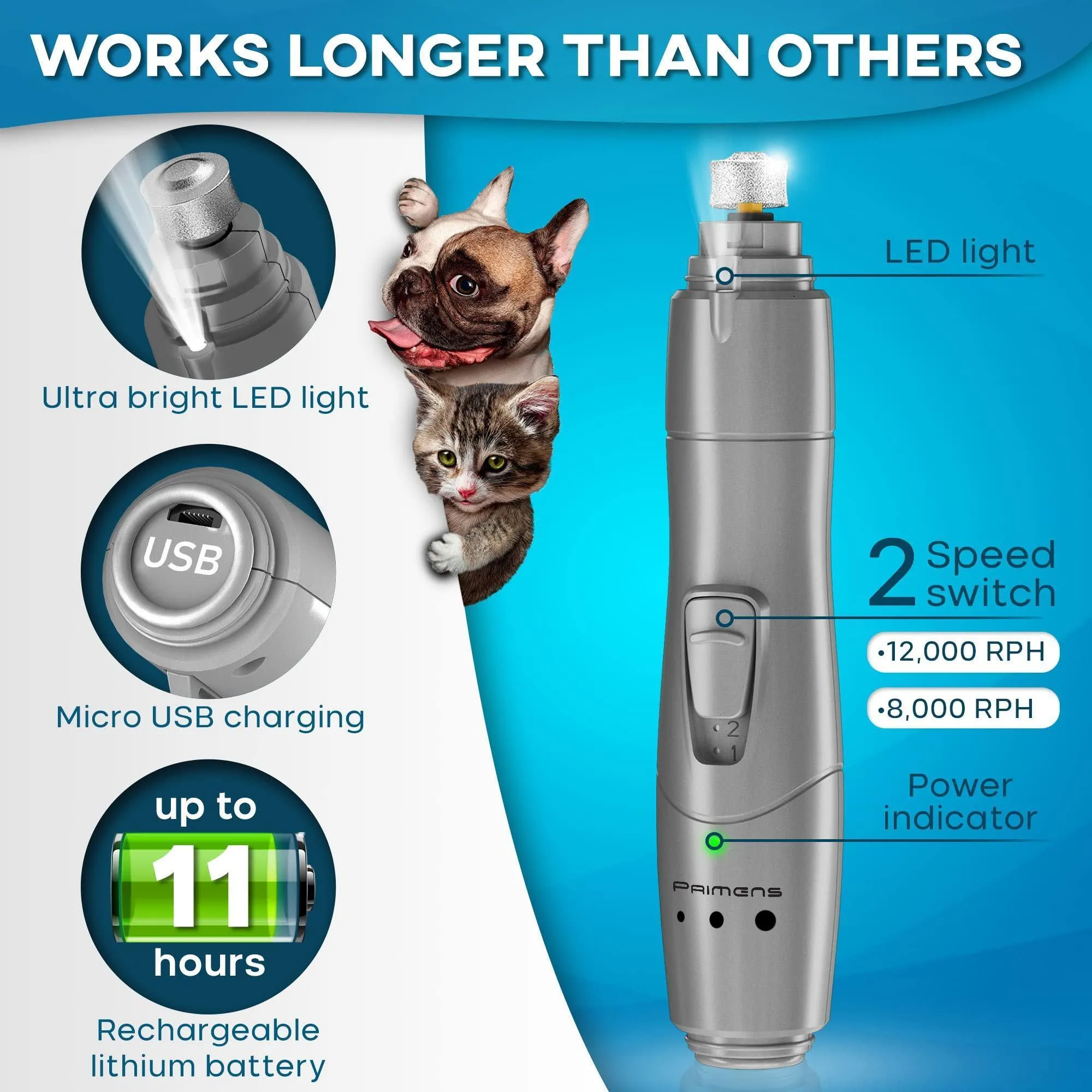 Rechargeable Nail Trimmer with LED Light for Dogs