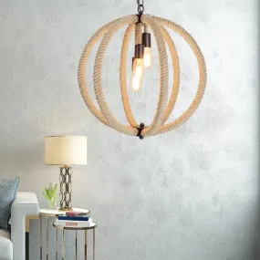 Retro Style Hemp Rope Hallway Chandelier - 3-Light Beige Ceiling Lamp