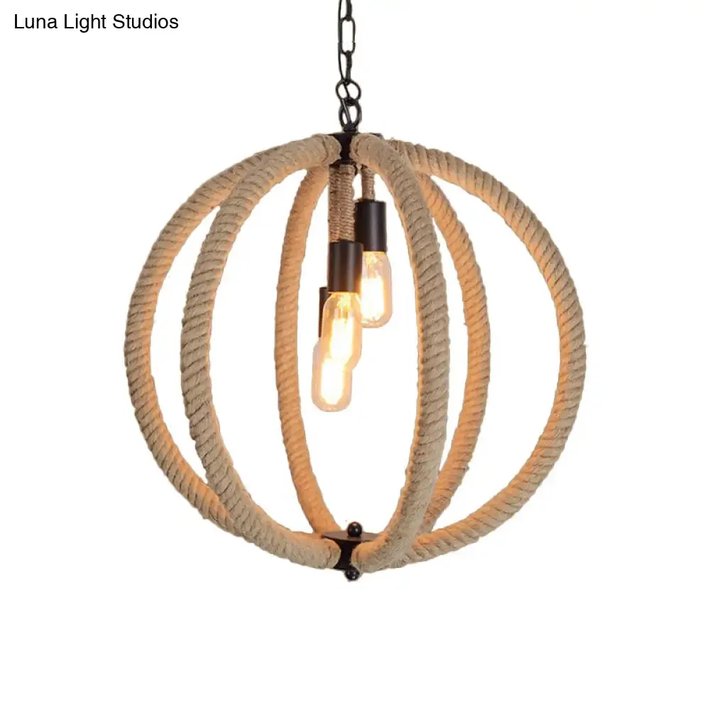 Retro Style Hemp Rope Hallway Chandelier - 3-Light Beige Ceiling Lamp