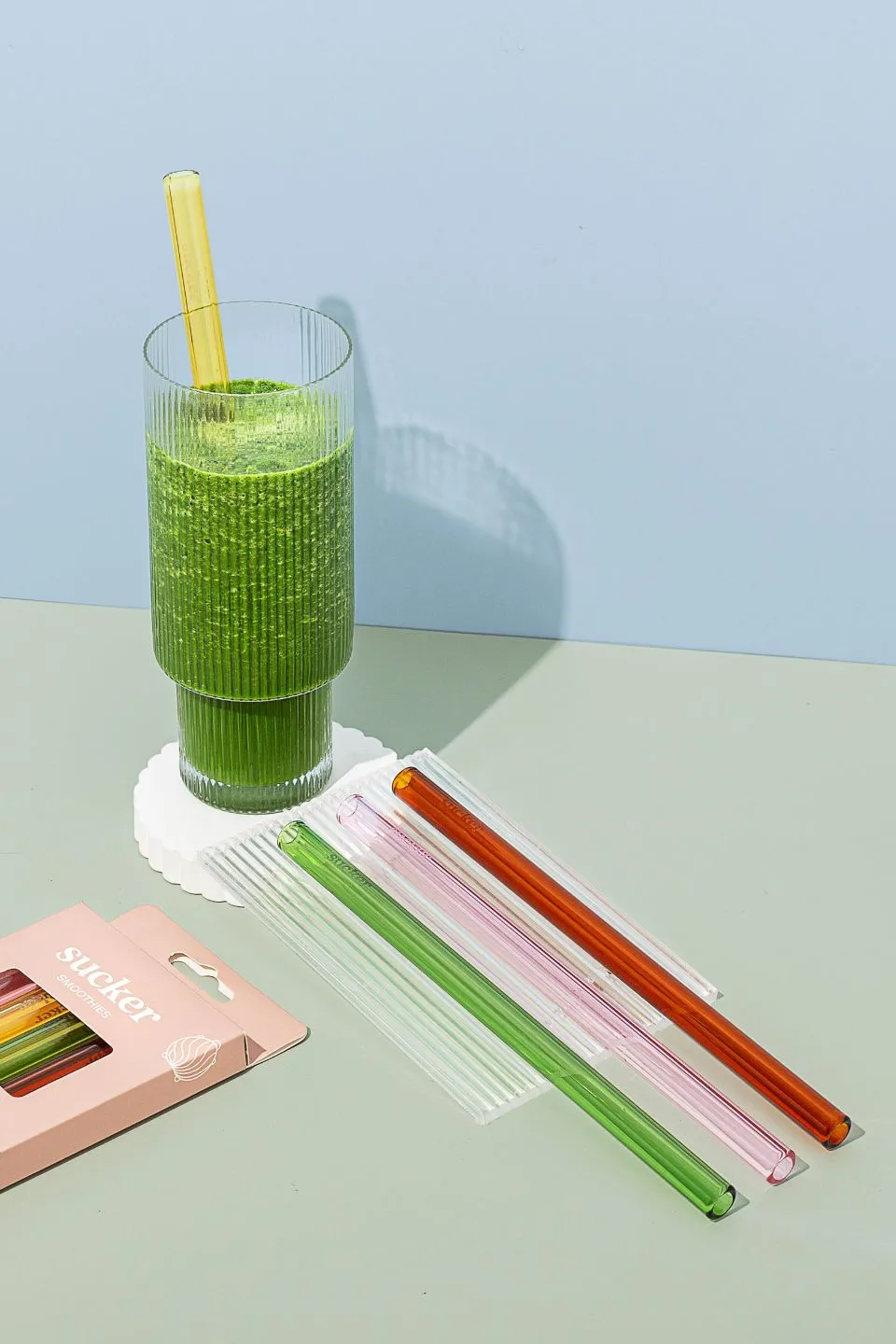 Reusable Glass Multi Colour Smoothie Straws