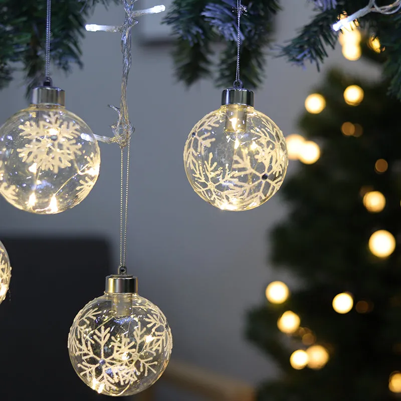 Set of 6 Christmas Glass Balls LED Baubles Party Decor with Snowflake