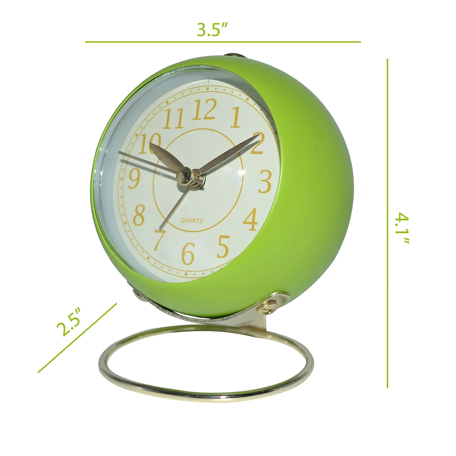 Small Table Clocks, Classic & Metal Non-Ticking Quartz Tabletop Analog Alarm Clock Battery Operated Desk Clock with Backlight for Bedroom Office Shelf Living Room Kitchen Indoor Decor (Fruit Green)