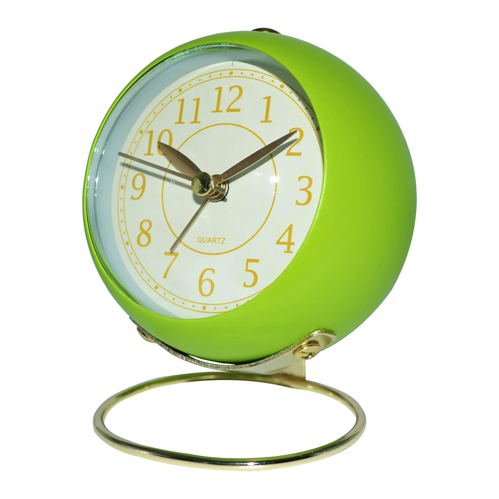 Small Table Clocks, Classic & Metal Non-Ticking Quartz Tabletop Analog Alarm Clock Battery Operated Desk Clock with Backlight for Bedroom Office Shelf Living Room Kitchen Indoor Decor (Fruit Green)