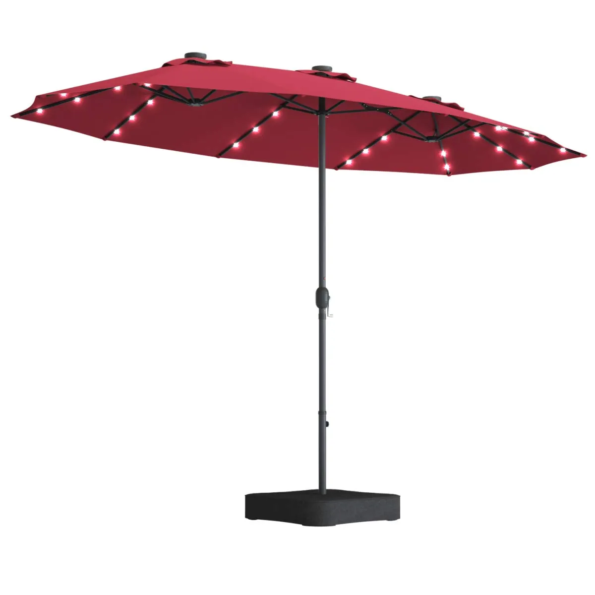 Tangkula 15 Ft Solar LED Patio Double-Sided Umbrella with Base