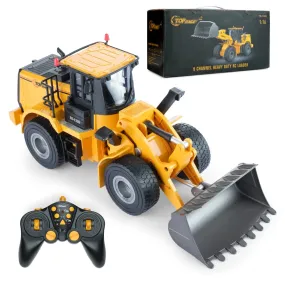 Top Race 9 Channel Bulldozer Toy Truck, Heavy Duty Remote Control Front Loader, RC Remote