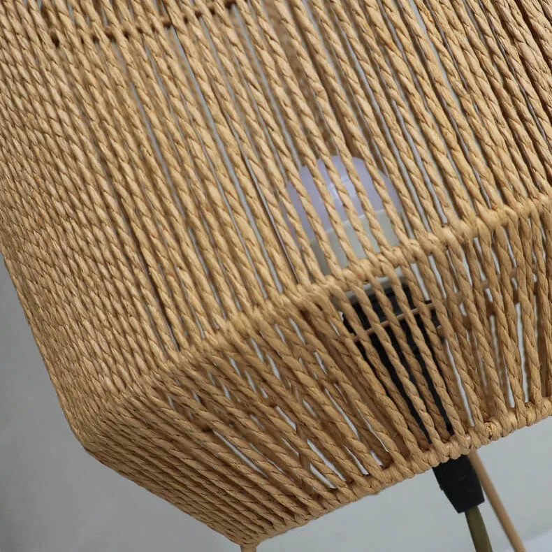 Traditional Rustic Hemp Rope Weaving Cage 1-Light Table Lamp For Study