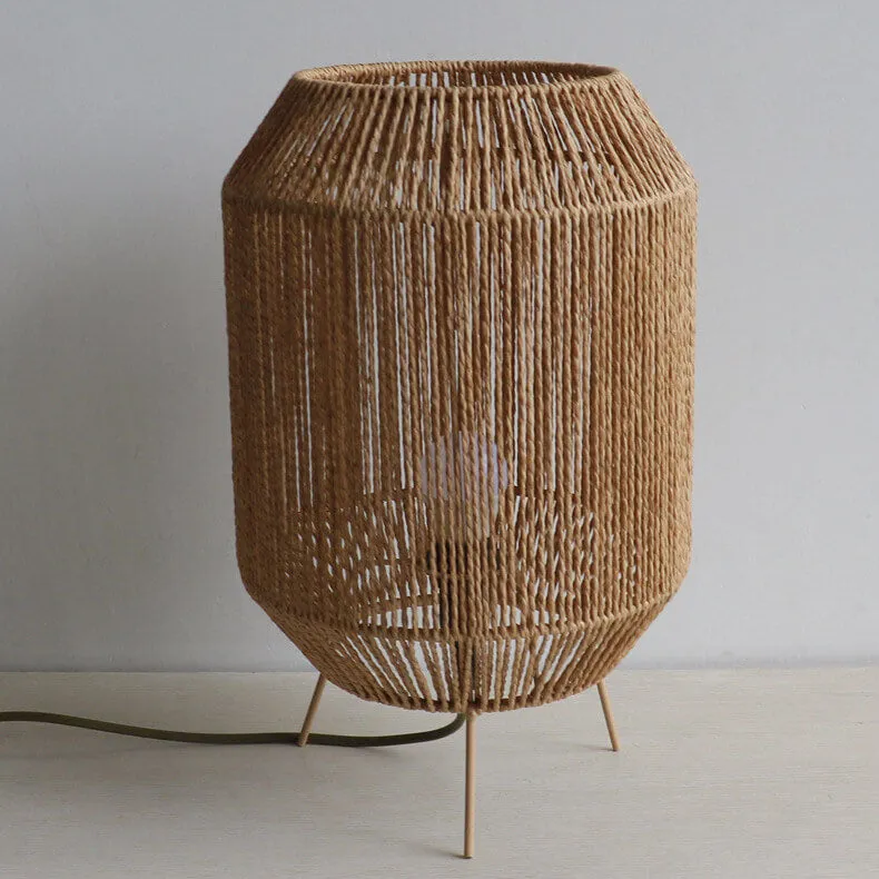 Traditional Rustic Hemp Rope Weaving Cage 1-Light Table Lamp For Study