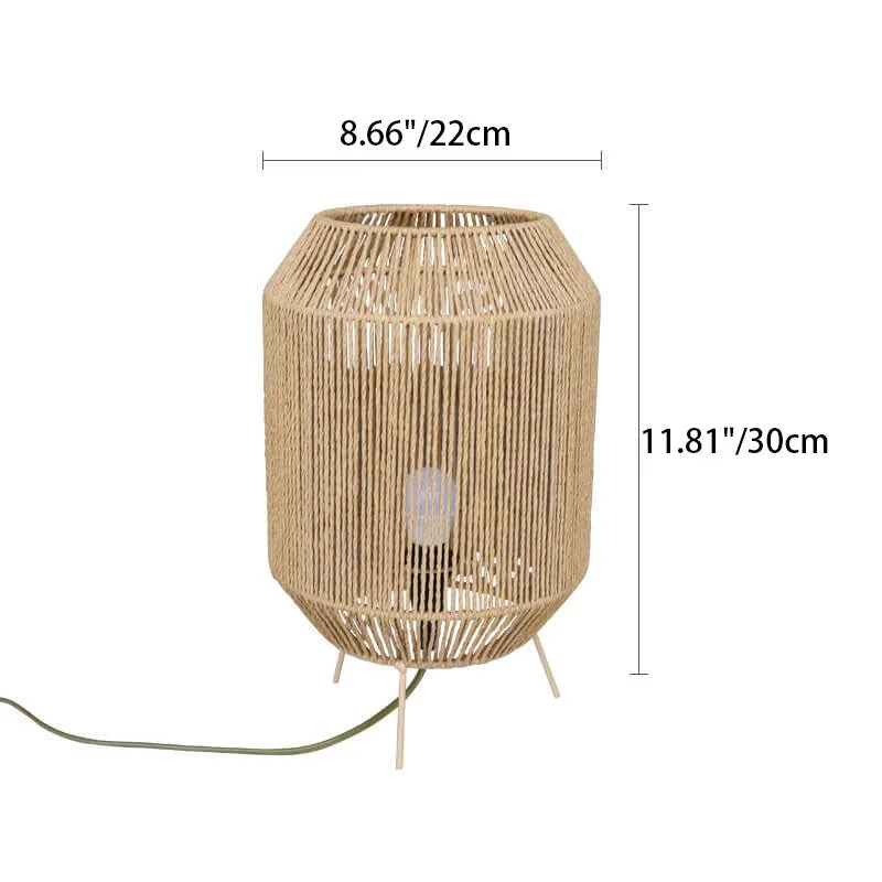 Traditional Rustic Hemp Rope Weaving Cage 1-Light Table Lamp For Study